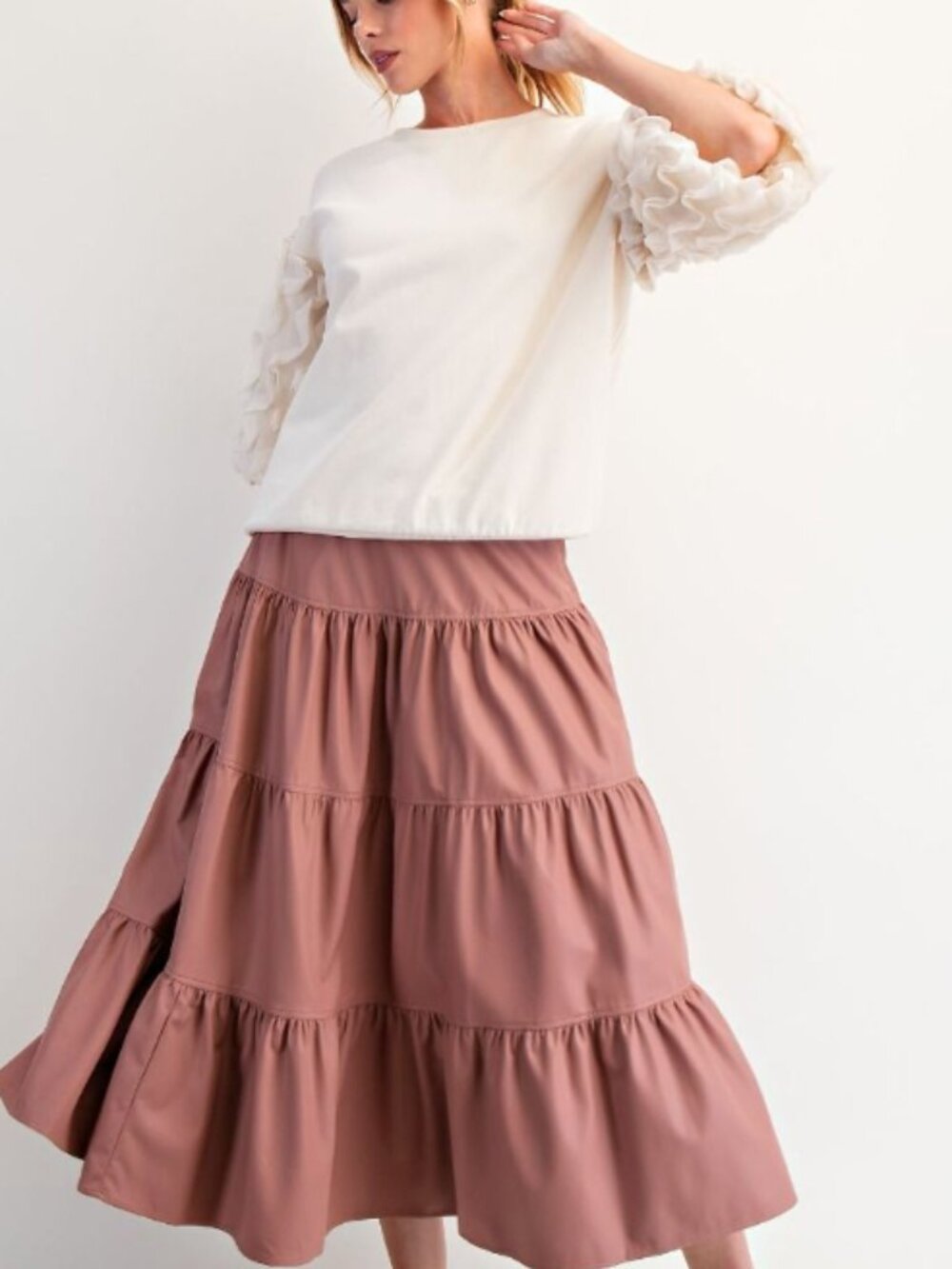 EASEL FAUX LEATHER TIERED MAXI SKIRT - Picture 2 of 2